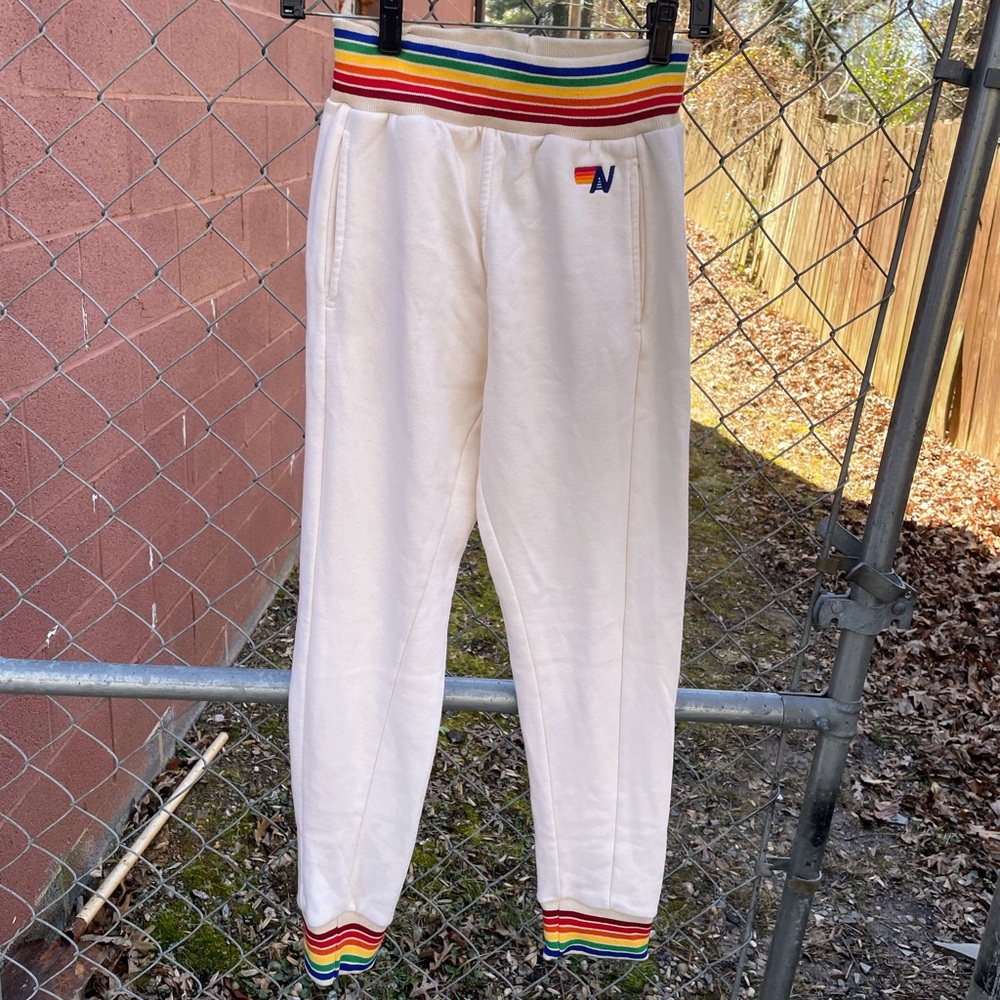 Aviator Nation Rainbow Cream Track Jogger Sweatpants Size XS